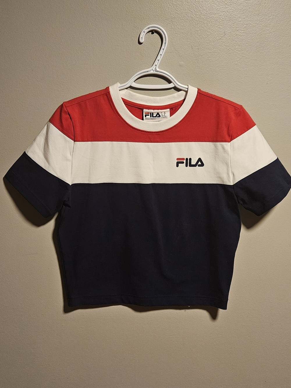 Fila Womens Red White Navy Colorblock Tee